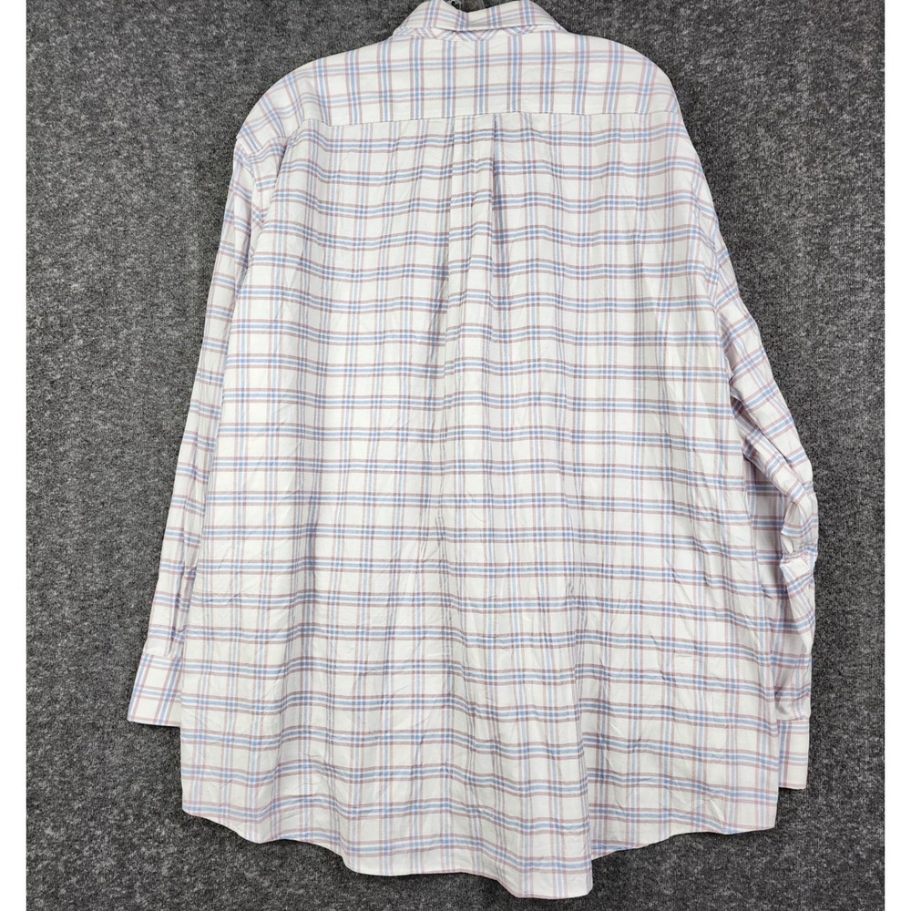 Stafford Button Down Shirt Mens XXL White Blue Burgundy Plaid Coolmax Regular - Picture 2 of 9